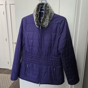 SPANNER Purple Puffer Jacket with Removable Faux Fur Collar Size M